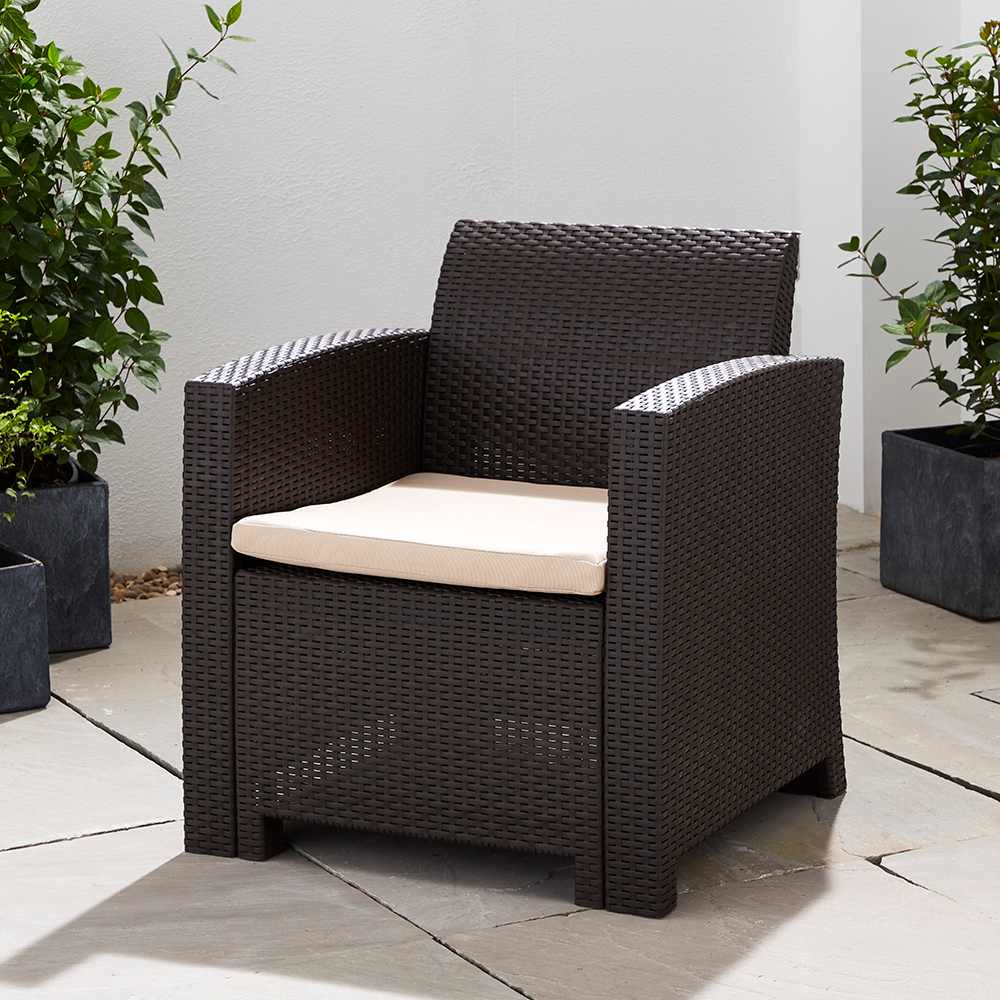 Rattan Effect Garden Armchair in Brown with Cushion | Marbella